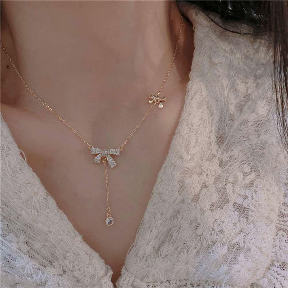 Mxbeauty Kalung Busur Fashion Adjustable Rantai Klavikula Pacar Perhiasan Pernikahan Gadis Desain Gaya Korea