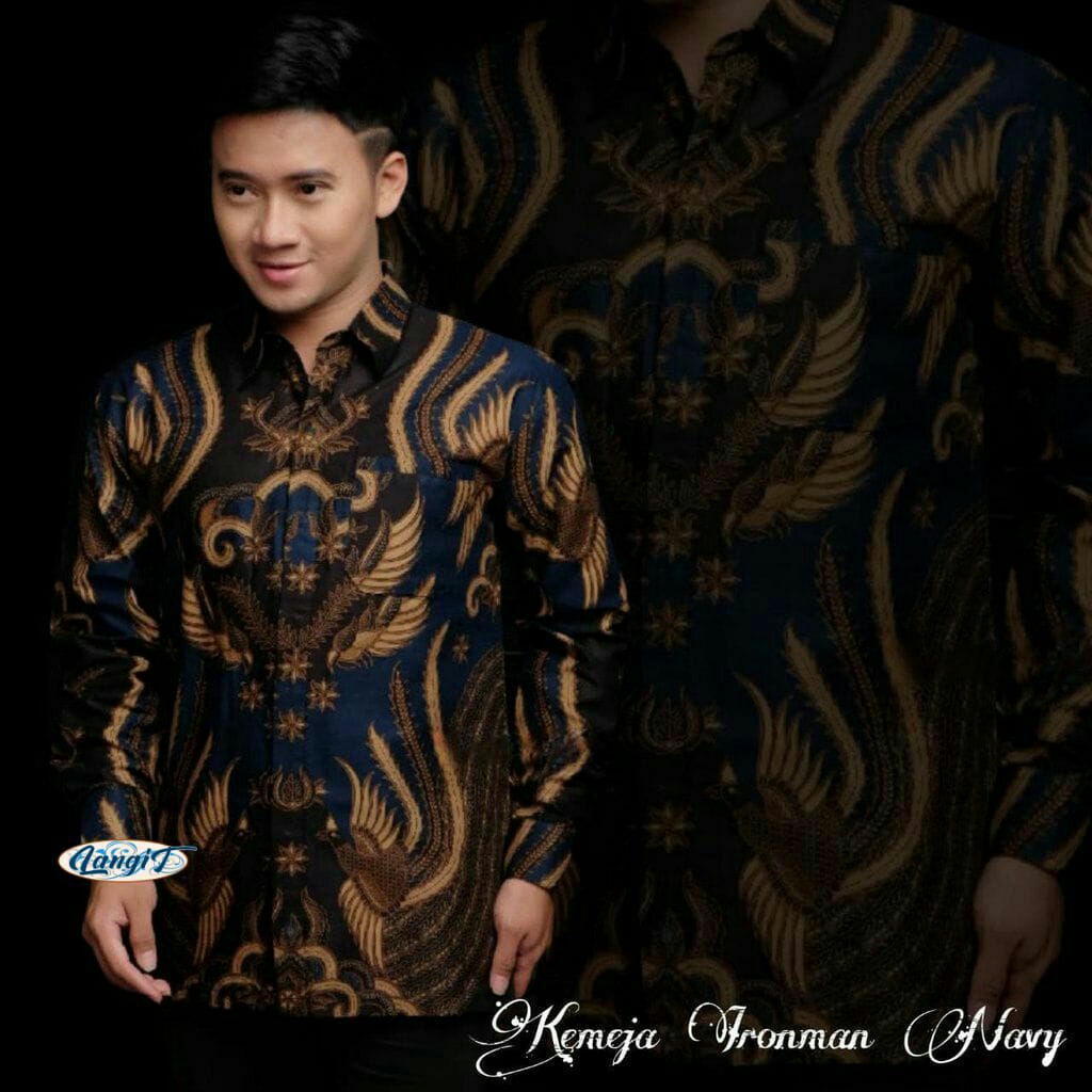 kemeja batik lengan panjang Ironman navy