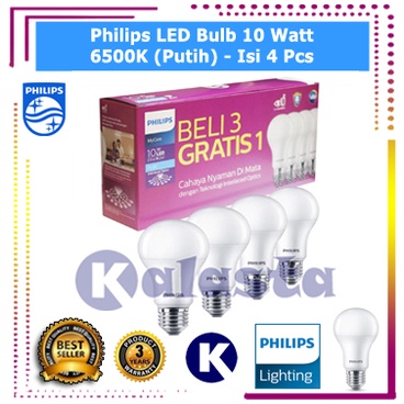 Paket Isi 4 Lampu Philips LED 10 WATT 10WATT 10W 10 W (Bergaransi &amp; Gratis Buble)