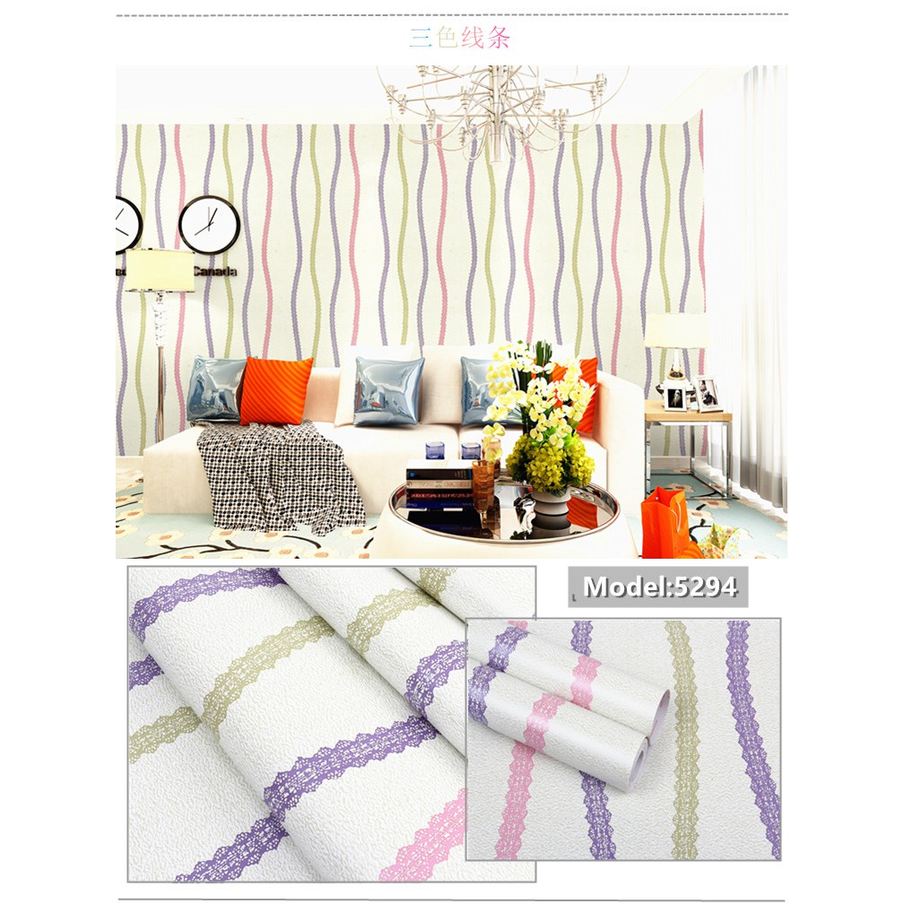 EVCHOME 45CM x 10M Wallpaper dinding kamar tidur/ wallpaper sticker bata/ salur/ batik/ bunga/ kartun