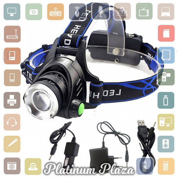 TaffLED High Power Headlamp LED Cree XML T6 + Charger - 568D - Black`PKE2HE-