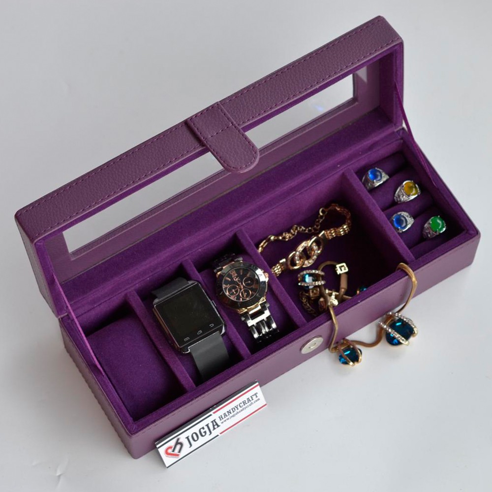 Box Tempat Jam Tangan isi 3 + Tempat Perhiasan &amp; Aksesoris Purple / Watch box organizer