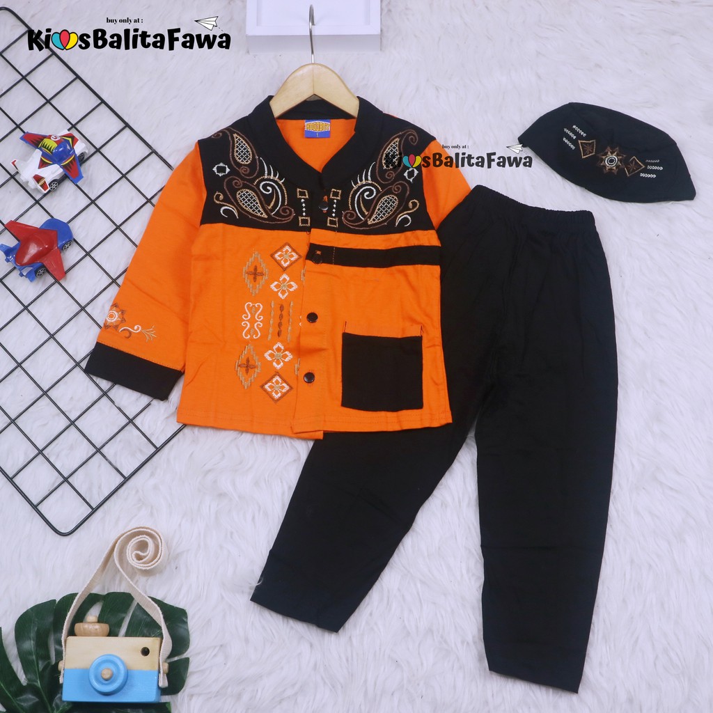 ( FLASH SALE ) Baju Koko Kurta uk 1-8 Tahun / Setelan PREMIUM BORDIR Muslim Anak Laki Polos Turki