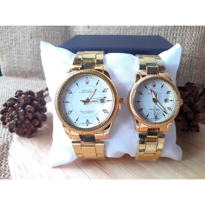 Jam Tangan Rantai Couple Analog Tanggal Free Kotak