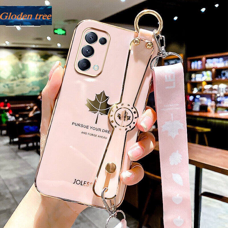 Case Motif Daun Maple Dengan lanyard Untuk OPPO Reno 5 Pro