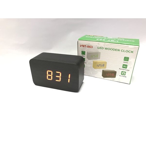 Jam Meja Digital Led Weker &amp; Digital Wood Alarm Clock 012 black red