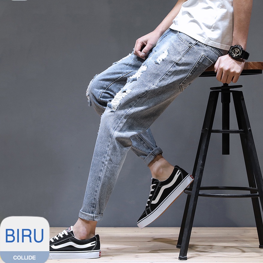 Ripped jeans pria Celana pensil cowok sobek celana jeans panjang cowok celana jeans baggy pria celana slim fit pria celana jins pria celana jeans korean style pria