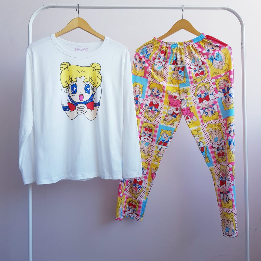 3523 kaos pajamas long sailor cute one set import big  baju tidur