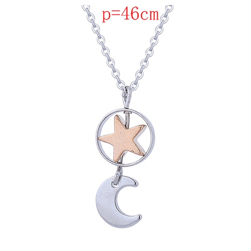 LRC Kalung Fashion Silver Color Star And Moon Pendant Y66135