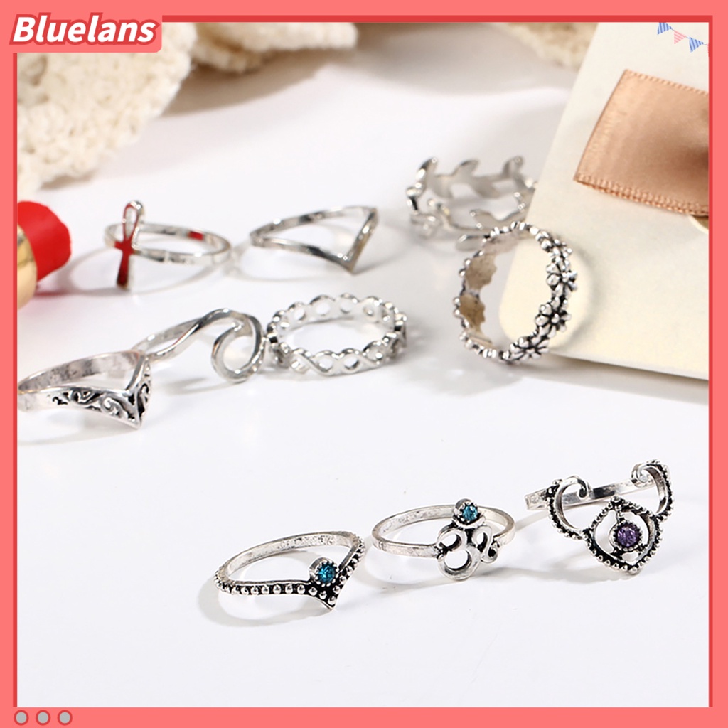 Bluelans 10pcs Knuckle Ring Vintage Flower Shape Women V Shape Knuckle Band