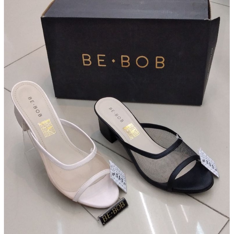 Sandal Wanita Slop Transparan Cantik Be-bob Hak Kotak 5cm