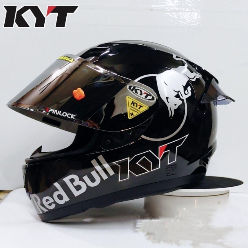 Helm Full face Kyt R10 Black Doff Paket Ganteng Redbull dan Leopard