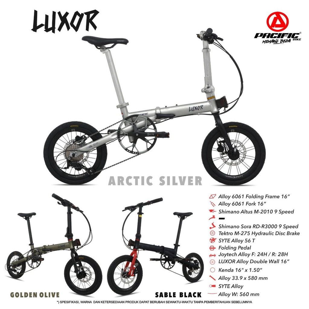 SEPEDA LIPAT PACIFIC LUXOR 16” 9 SPEED FRAME ALLOY SHIMANO SORA HYDRAULIC DISC BRAKE BICYCLE FOLDING BIKE