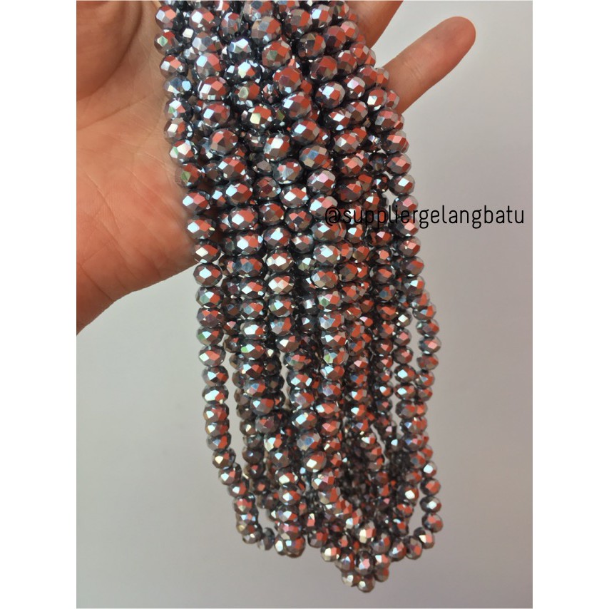 Crystal Ceko Doff 8mm SILVER METALIK bahan dasar manik donat rondelle aksesoris merangkai fashion