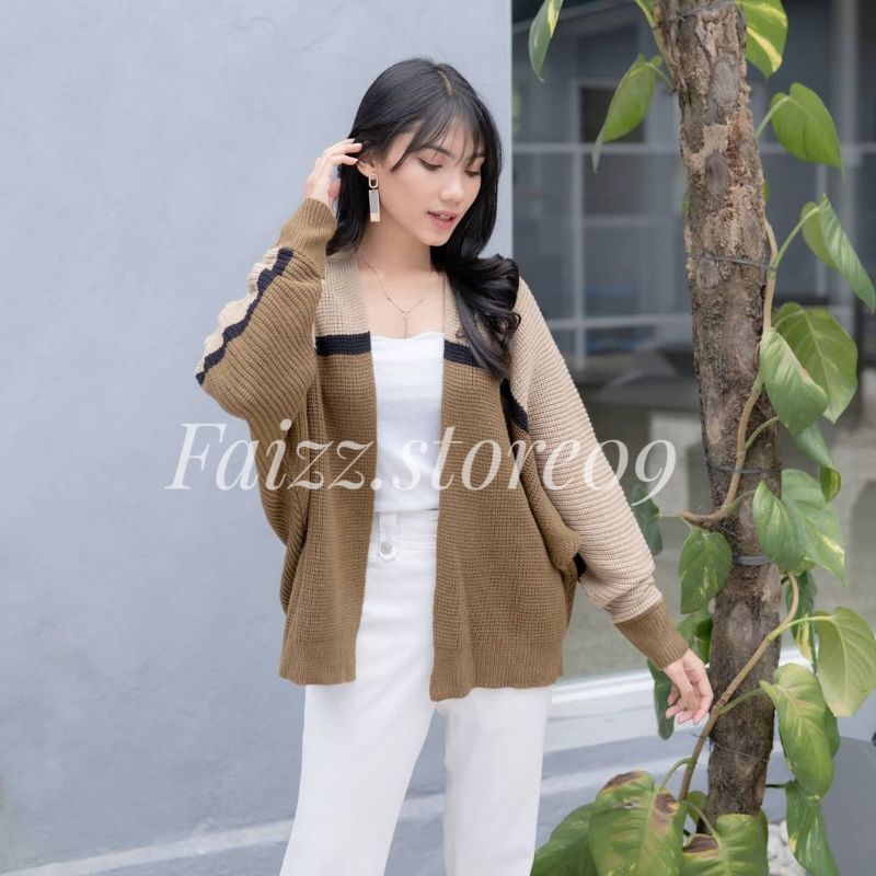 (TWO-TONE) Cardigan Rajut OVERSIZE BATWING/Cardigan Rajut Wanita Tebal PREMIUM STORE09 MURAH