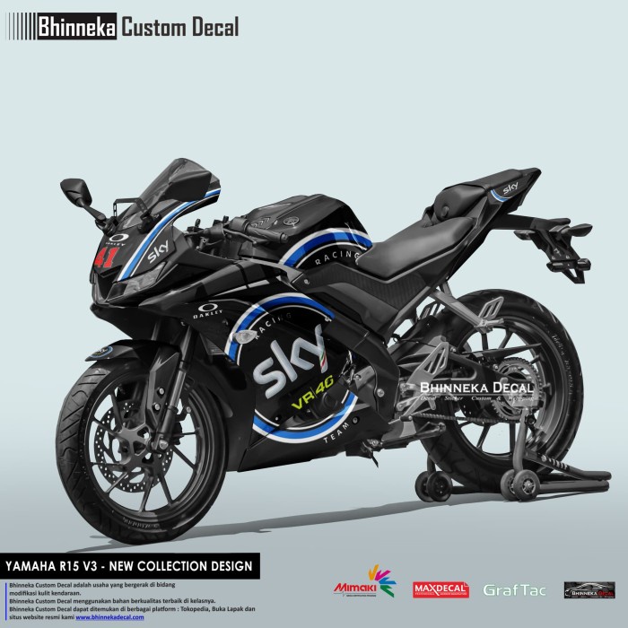 Decal Stiker YAMAHA R15 V3 SKY BLACK