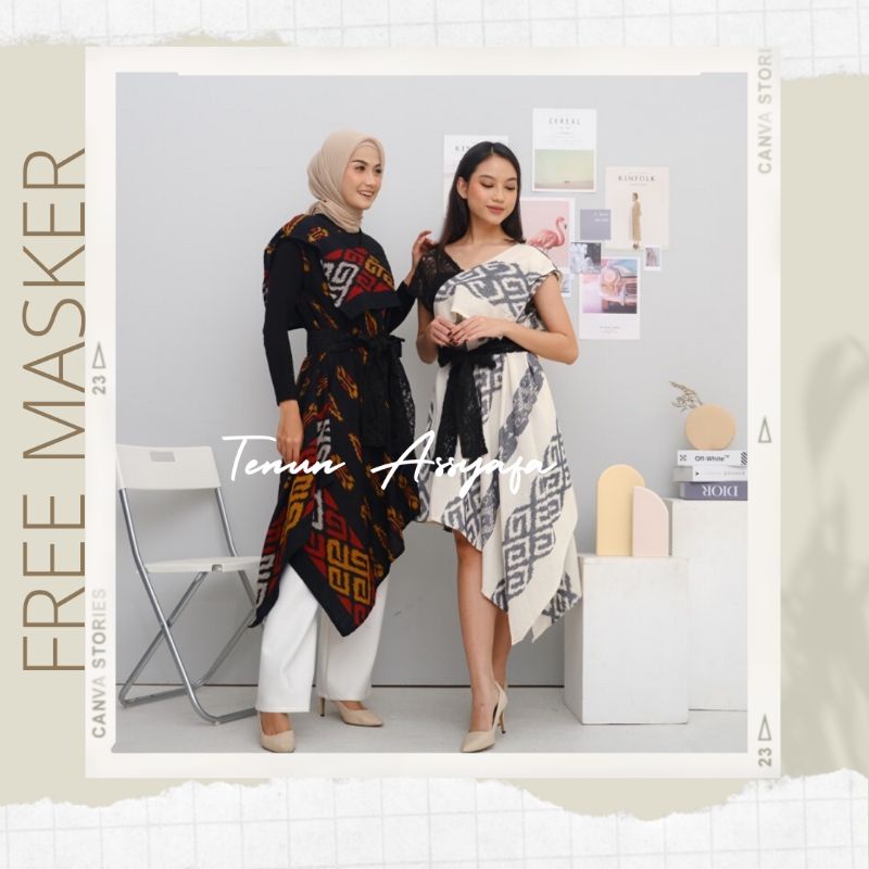 Dress Tenun Ikat Troso Tunik Tenun Ikat Etnik - Ivory Series Tenun