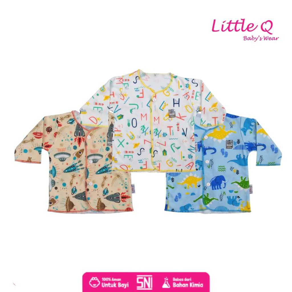 LITTLE Q KAOS BAYI KANCING DEPAN LENGAN PANJANG ATASAN BAYI MOTIF DINO NB