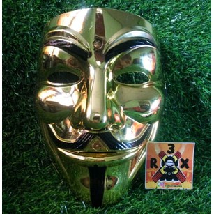 Topeng Anonymous Gold Mask Vendeta Vendetta Emas Cosplay Hacker Heker ACAB Ultras Halloween Party Ko