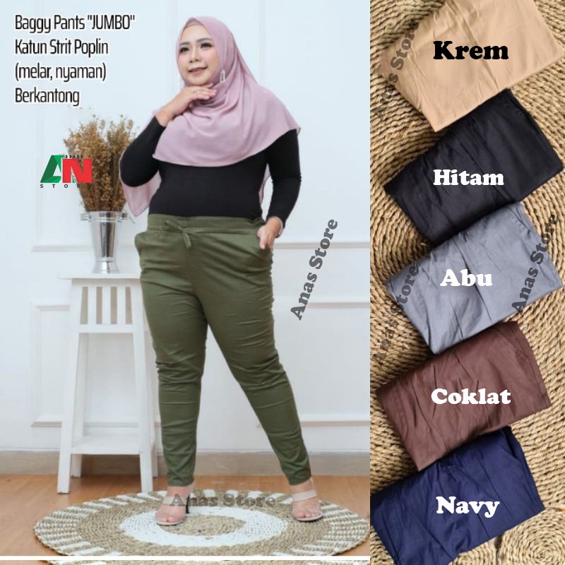 CELANA KATUN WANITA BASIC PANTS JUMBO XXL, CELANA BAGGY,CELANA KERJA, COTTON PANTS