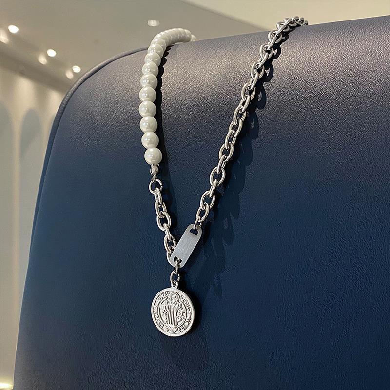 Korea Dongdaemun elegan mutiara kalung kepribadian desain asimetris kalung bulat Avatar liontin swea