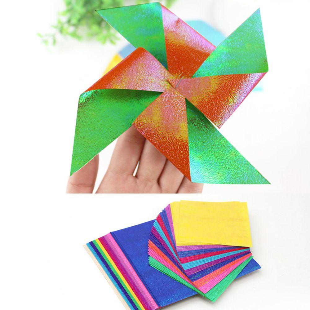 Set Stiker Kertas Origami Handmade Warna Pelangi Metalik Untuk Dekorasi