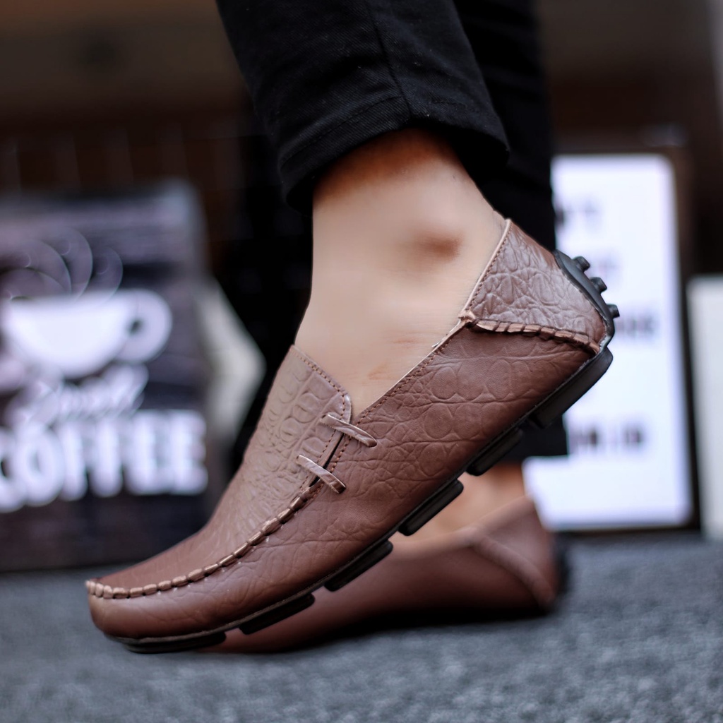 Abraham Moclay - Sepatu Slip On Pria Slop Kulit Asli Kerja Hitam