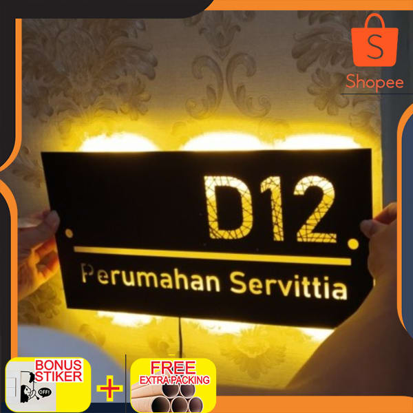 Papan Akrilik Nomor rumah akrilik vintage exclusive 2 layer LED-20x40 - 20x20 Keren