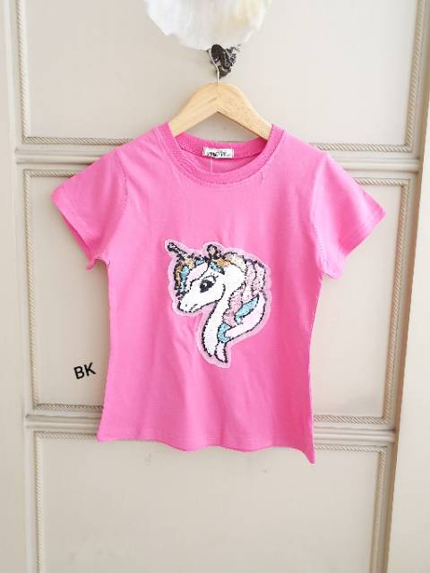 KAOS IMPORT SEQUIN SUNSHINE UNICORN FLIP / KAOS LED SEQUIN FLIP GANTI WARNA IMPORT TEBAL BAGUS