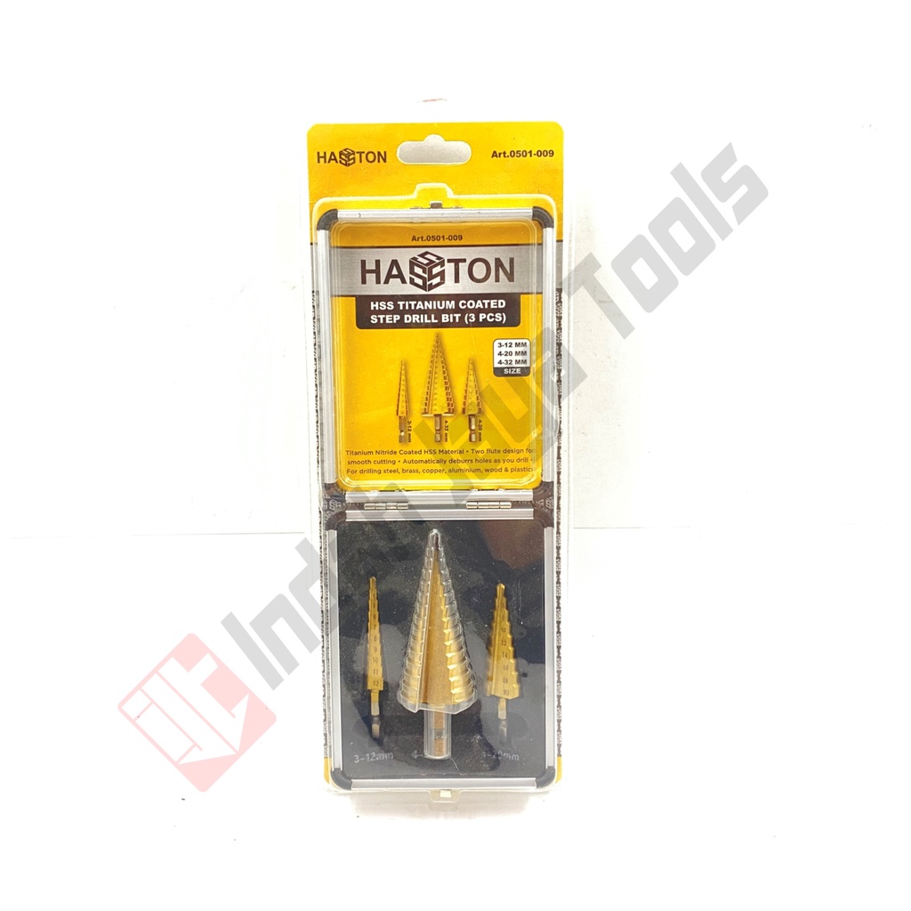 HASSTON 0501-009 Step Drill Set 3 Pcs Mata Bor Pagoda Titanium Multi