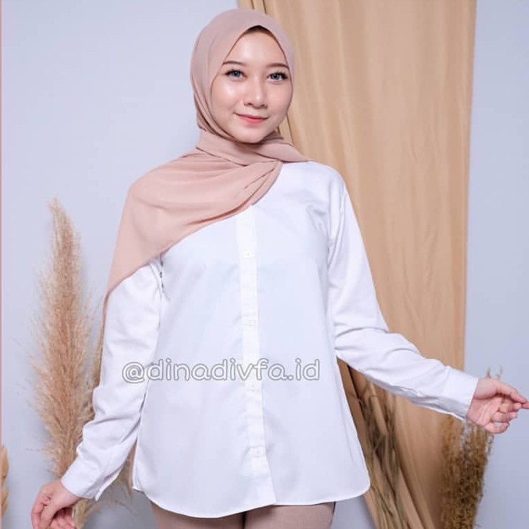 Kemeja Wanita Kerja Polos Busui Katun Toyobo Bayar ditempat marimofashions-KEMEJA TOYOBO Putih
