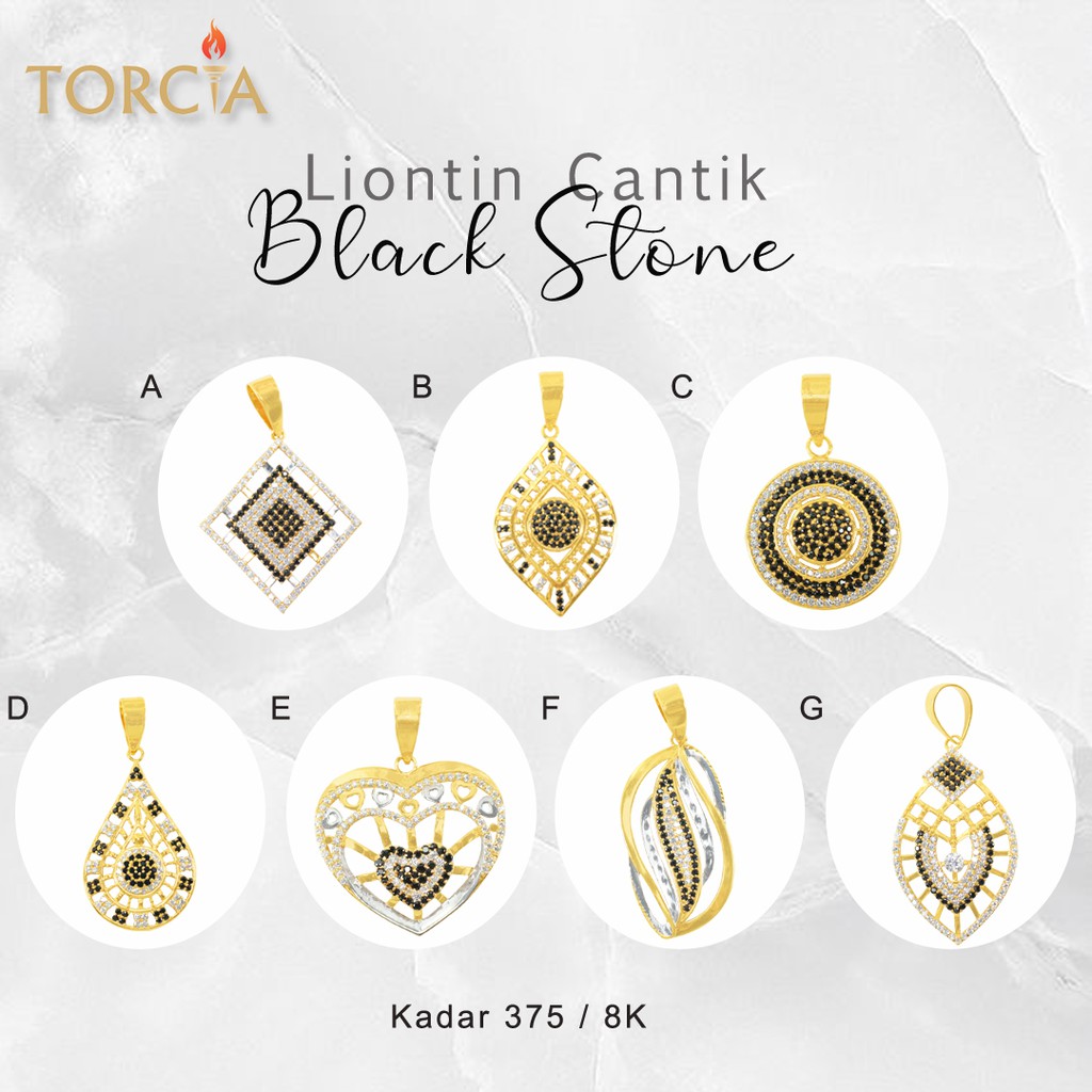 Liontin Emas Asli Cantik Batu Hitam Kadar 375 Torcia