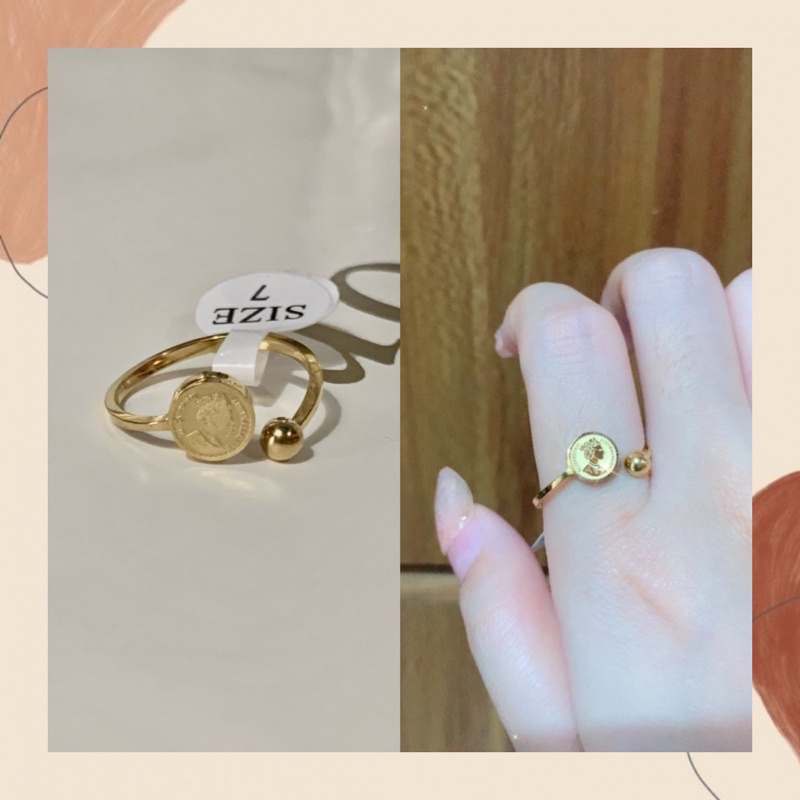 Cincin Titanium Premium Import Koin Elisabet Aksesoris Fashion Wanita Vintage Old Perhiasan Dewasa R