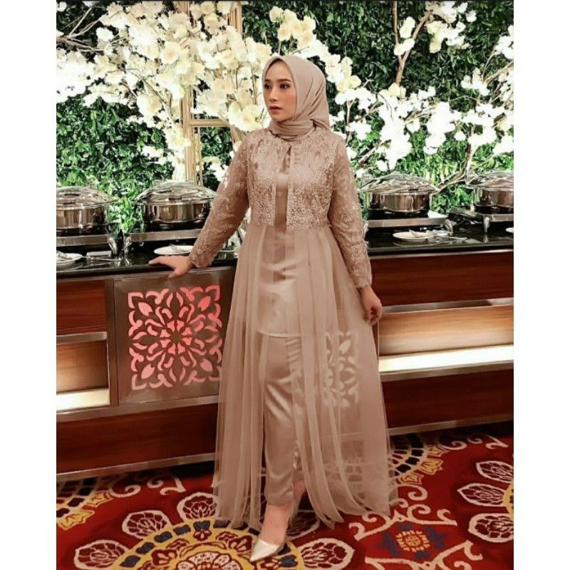 STETELAN ATTELIER/ 1SET TUNIK&CELANA  BAHAN MOSCREPE KOMBINASI BRUKAT TILE/ BUSUI