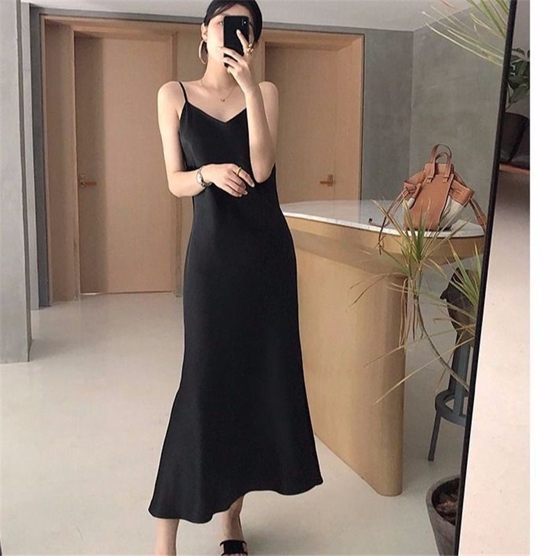 Long Dress Satin Tali kecil Wanita - GM