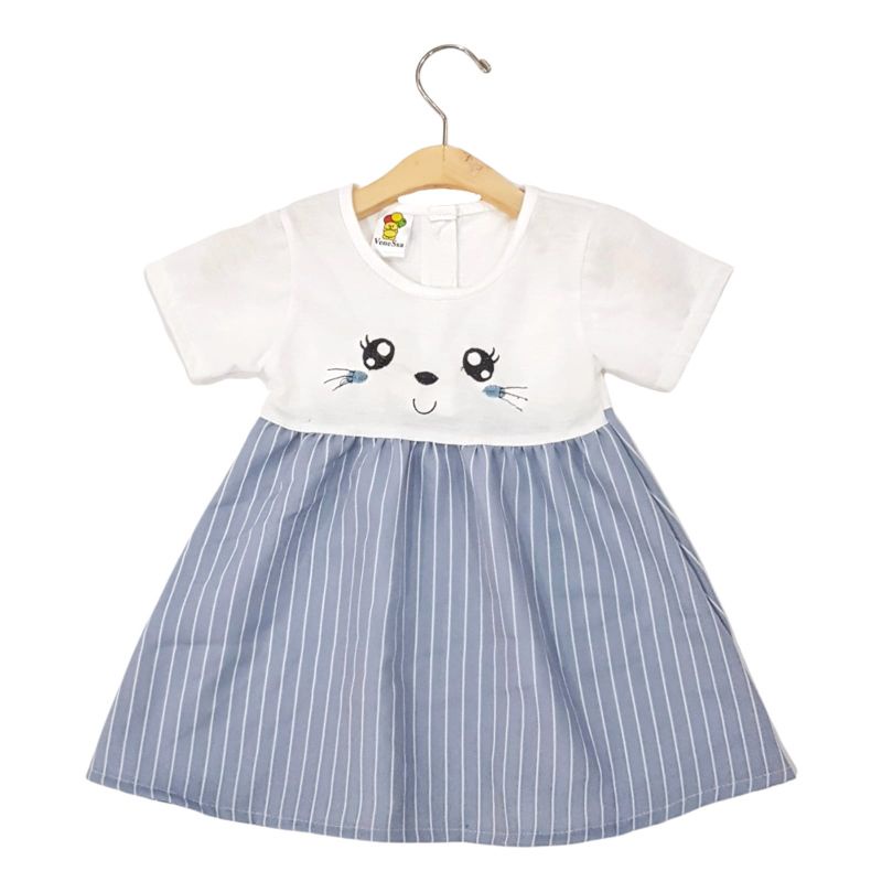 DRESS FASHION ANAK PEREMPUAN 1 TAHUN MOTIF CAT SALUR RANDOM WARNA