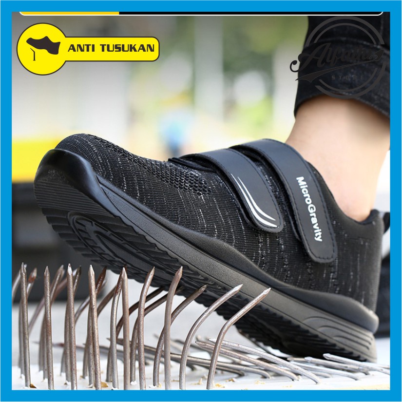 AlFathi Sepatu Safety Sneakers Sport New Hitam Tanpa Tali