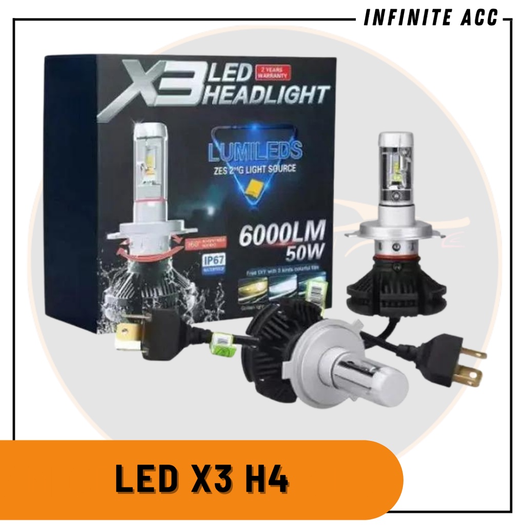 LED X3 Socket H4 H11 1Set 3Warna 3000K 4300K 6000K Lampu Utama Foglamp Head Lamp Mobil Motor