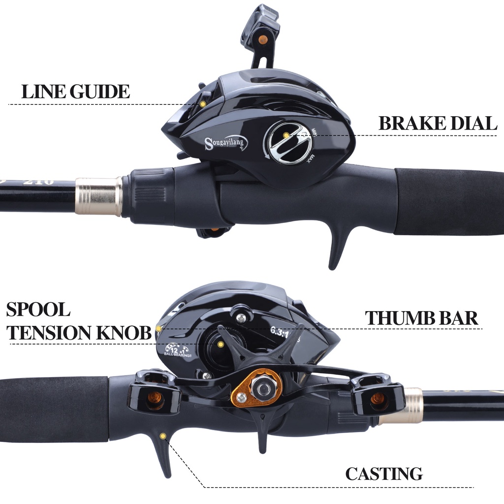 Casting Fishing Rod Dengan Carbon Rod Body Dan EVA Handle And12 + 1 BB Rasio Gigi Tinggi 6.3: 1 Spinning Reel Set Untuk Tangan Kiri/Kanan Untuk Air Tawar