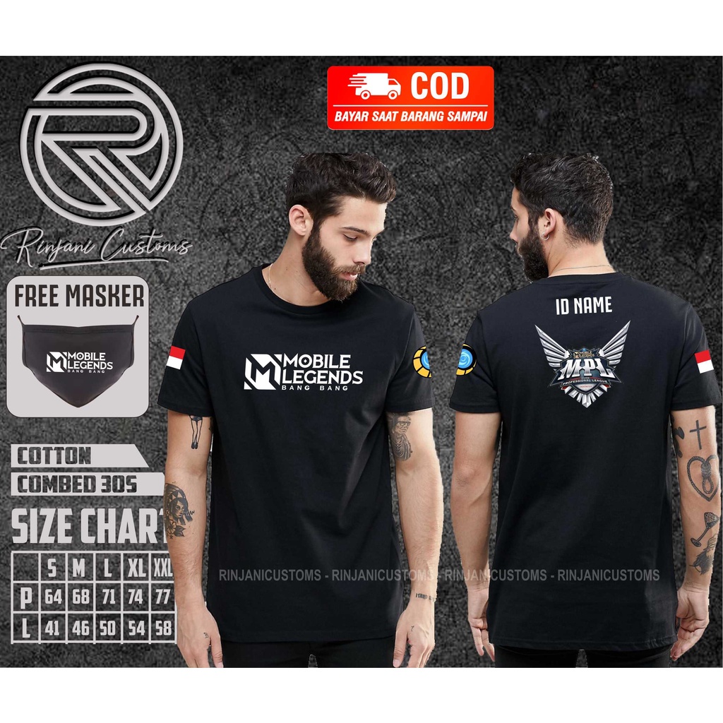 KAOS MOBILE LEGEND MPL/KAOS PRIA DISTRO GAMING E-SPORT.FREE MASKER DAN BISA TAMBAH NAMA