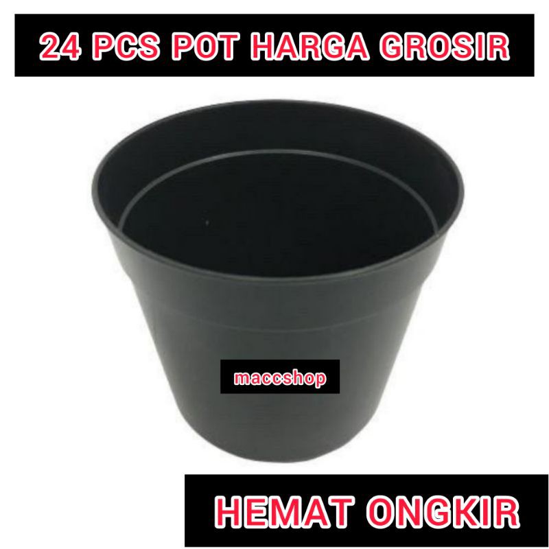 24 PCS POT BUNGA 15cm Tanaman Bibit Plastik - Hitam dan Putih