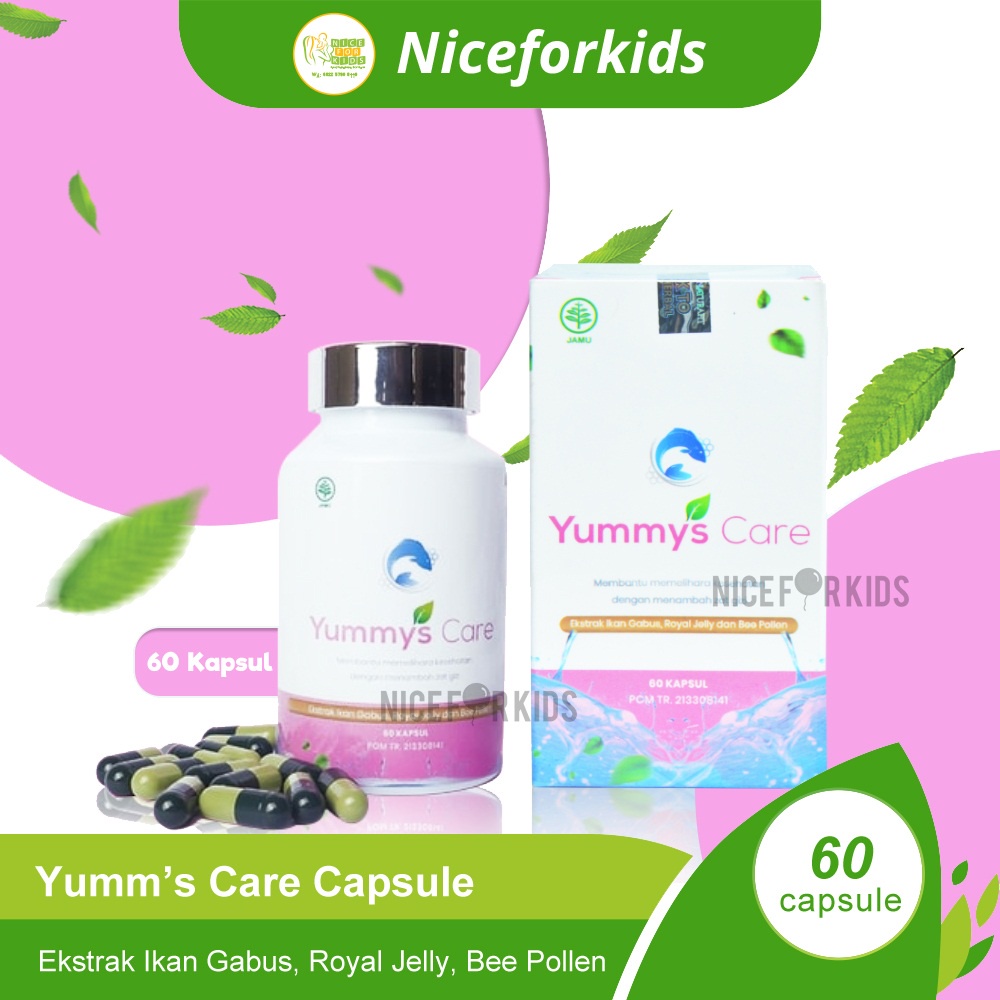 Yummy's Care Capsule Ekstrak Ikan Gabus Royal Jelly Bee pollen Isi 60 Kapsul / Yummys Care Kapsul Penambah Gizi dan Penyembuh Luka