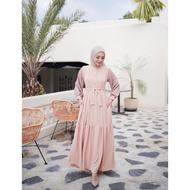 AZMA DRESS KOREAN STYLE CANTIK BRUKAT SIMPLE KEKINIAN