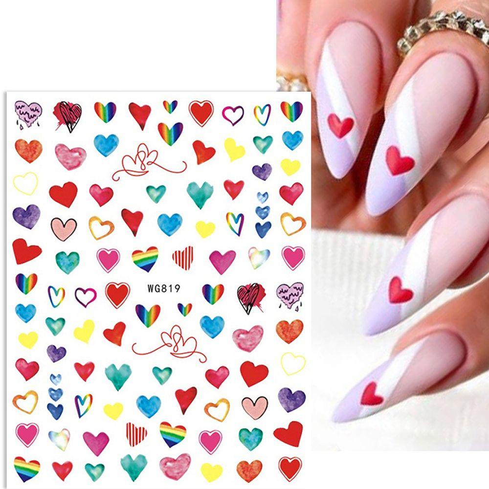 AUGUSTINA Agustina Valentine Day Stiker Kuku Gadis Hati Gelas Anggur Huruf Inggris Nail Decals