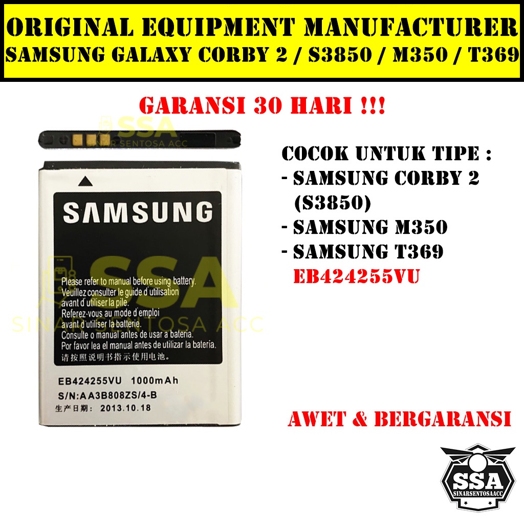 Baterai Original OEM Samsung Galaxy Corby 2 S3850 M350 T369 EB424255VU HP Ori Battery Batrai Batre Batu Batere GARANSI AWET MURAH