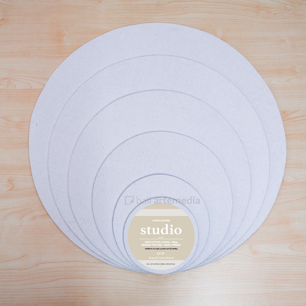 100% Cotton Canvas Board Round Bali Artemedia - Studio Grade - Diameter 10 / 15 / 20 / 30cm