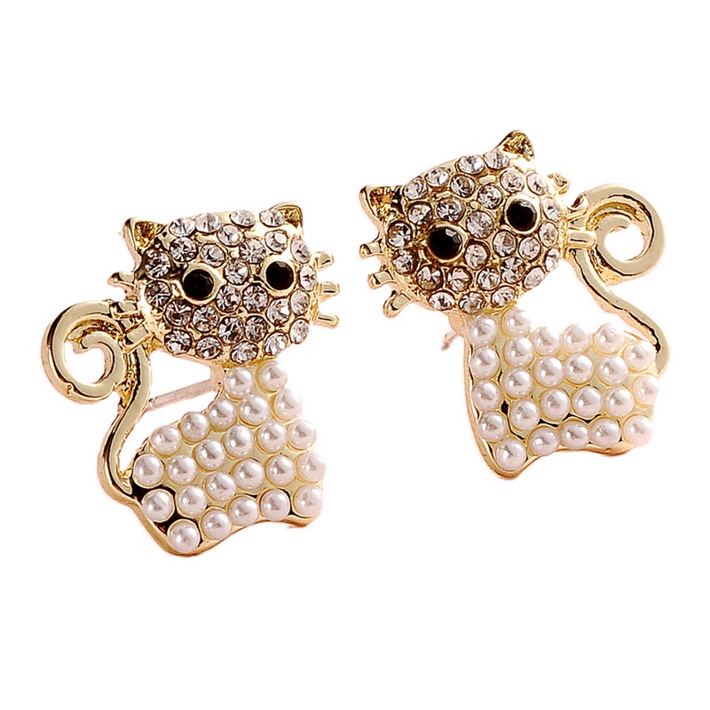 Fancyqube Anting Stud Desain Hewan Kucing Kuda Burung Aksen Mutiara Berlian Imitasi Untuk Wanita