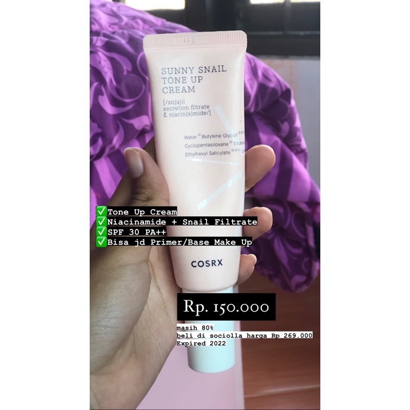 Preloved Cosrx Sunny Snail Tone Up Cream