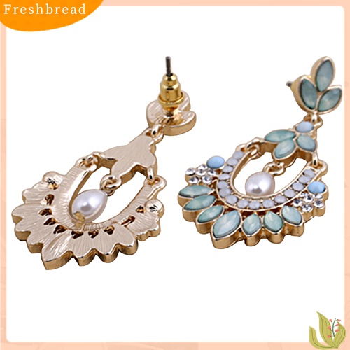 Terlaris Women Flower Chandelier Earrings Acrylic Rhinestone Faux Pearl Ear Stud Jewelry