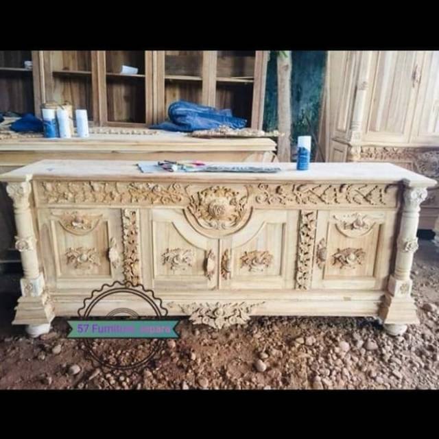 Meja Tv Buffet Hias Ruang Tamu - Lemari Antik  Ukir Jepara - Buffet Pajangan Ruang Tamu